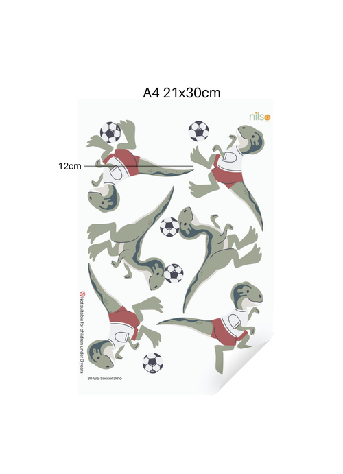 Fußball Dino Wandtattoo – Witziger Dinosaurier | Kinderzimmer Nilso