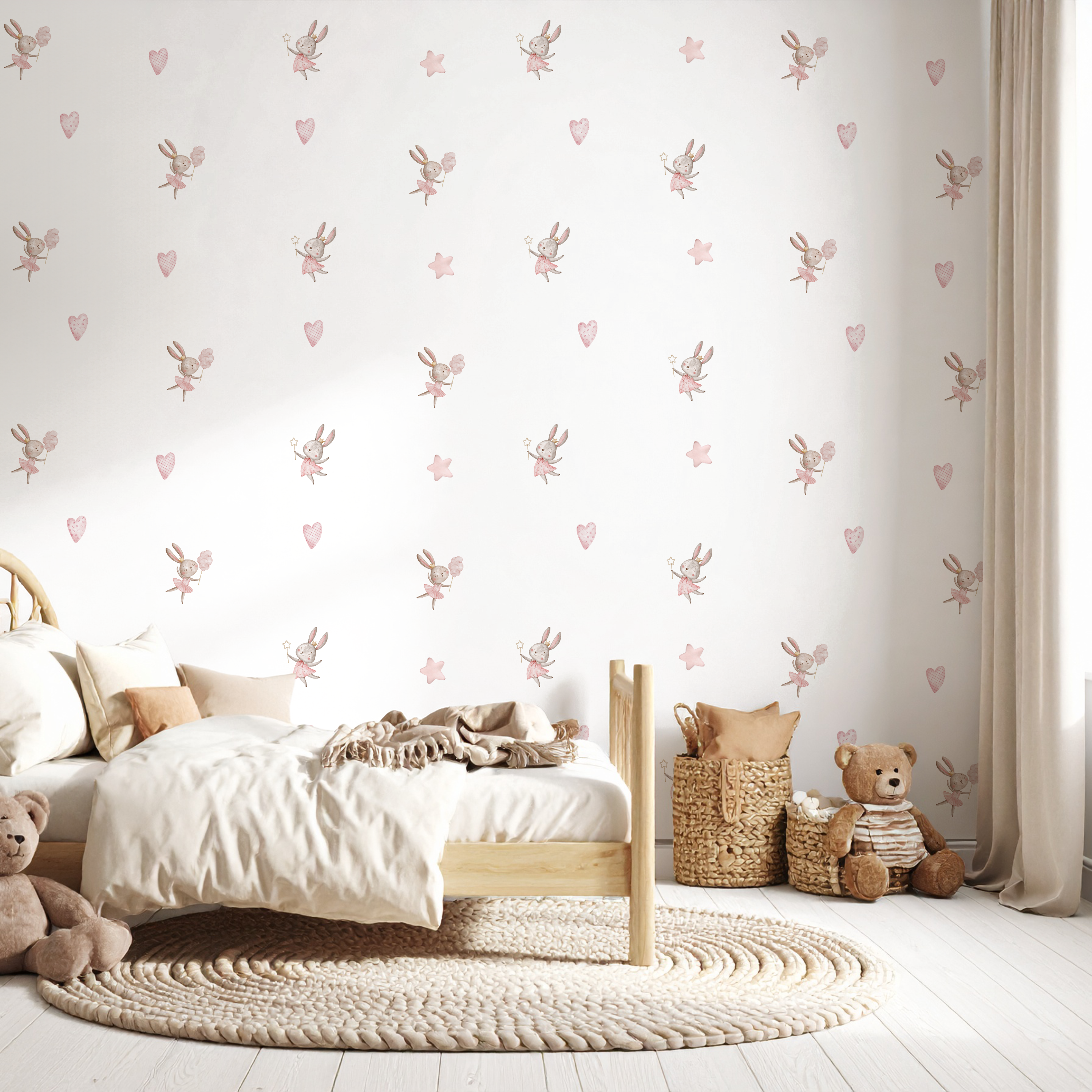 Wandtattoo Rosa Hasen + Herzen Nilso