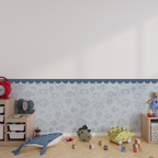 Unterwasser Wandtattoo in Tapetenoptik in blau im Kinderzimmer auf der Wand, pvc-frei und nachhaltig