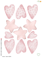 Set aus kleinen Herzen und Sternen als Wandtattoo im Kinderzimmer, matte Aquarell-Optik in Pastelltönen, PVC-frei aus Textil-Gewebe, hergestellt in der EU.